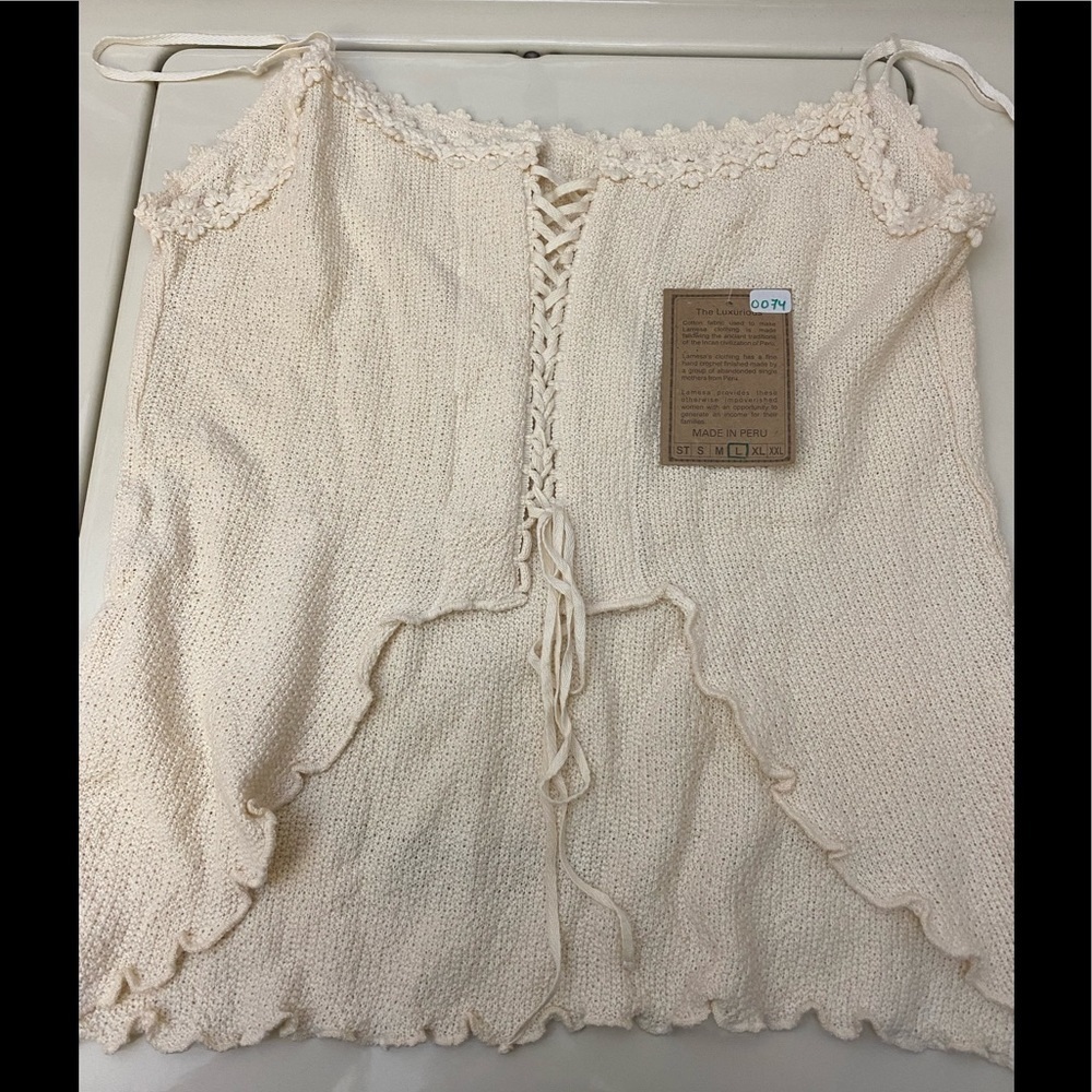 LAMESA 100% Cotton Tank Top Beige/Cream Color size Large Made in Peru NWT